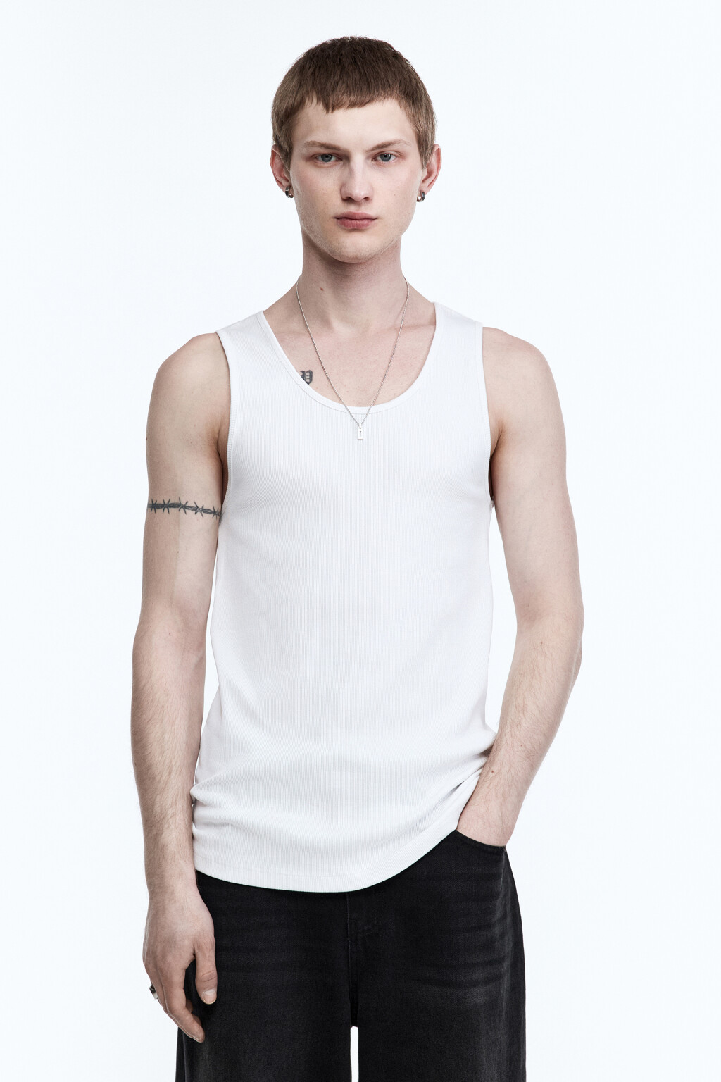 Майка-борцовка хлопковая облегающая - цвет белый - 3