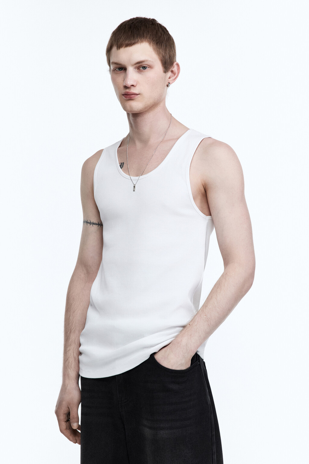 Майка-борцовка хлопковая облегающая - цвет белый - 4