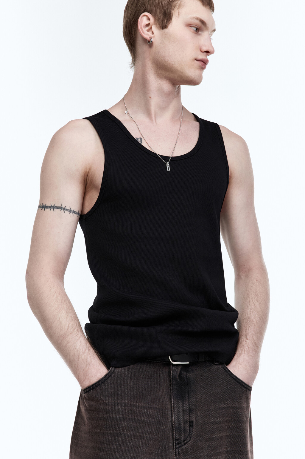 Майка-борцовка хлопковая облегающая - цвет черный - 1