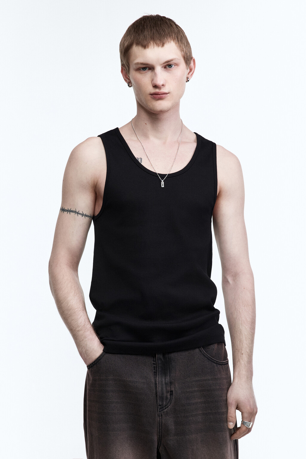 Майка-борцовка хлопковая облегающая - цвет черный - 2