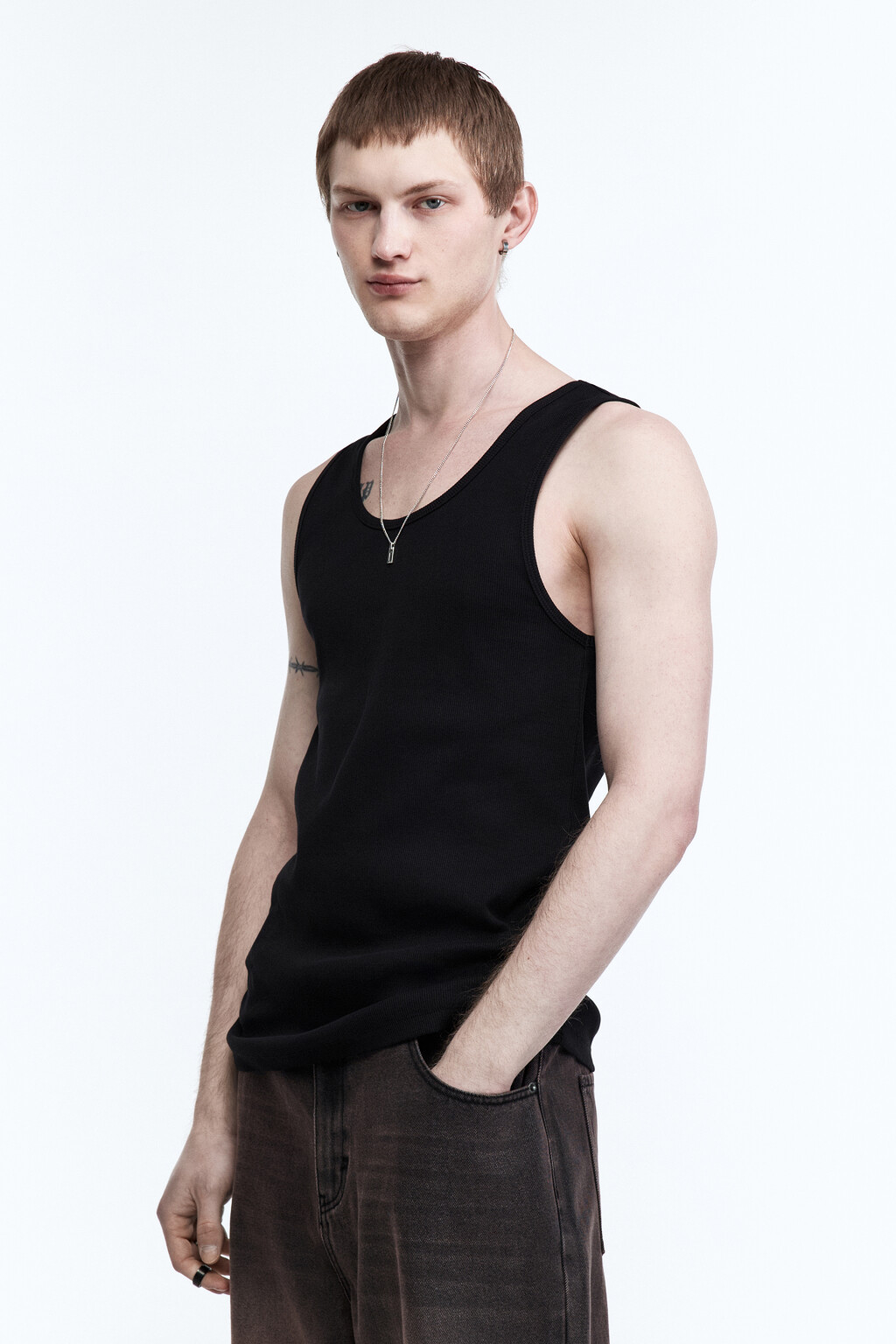 Майка-борцовка хлопковая облегающая - цвет черный - 3