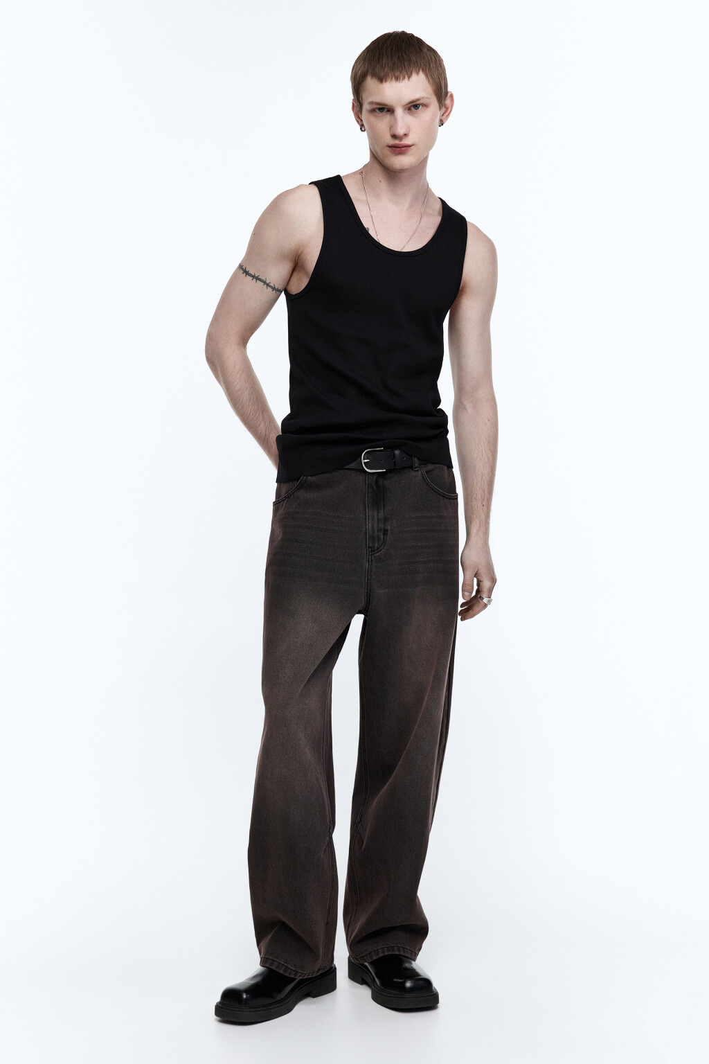 Майка-борцовка хлопковая облегающая - цвет черный - 6