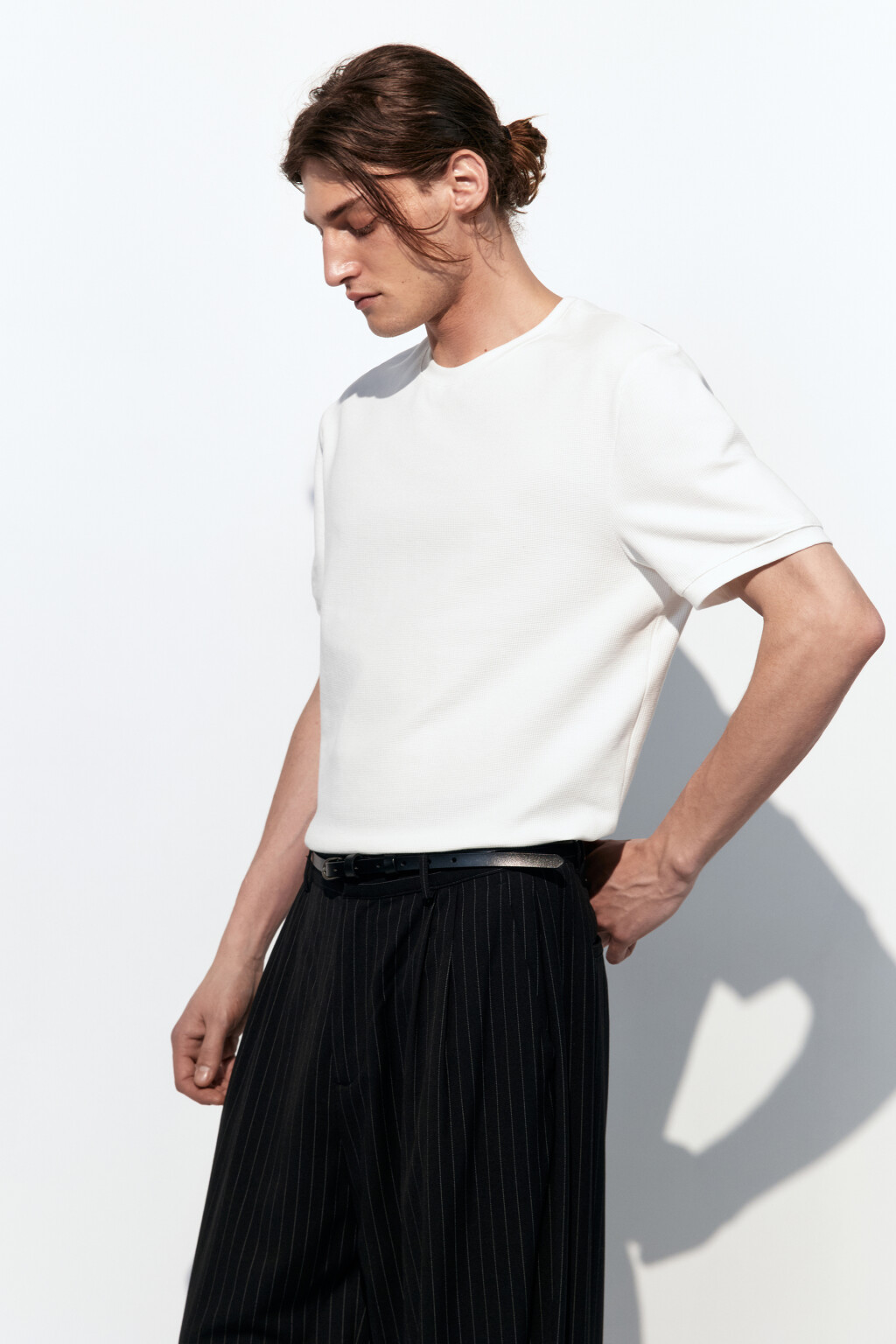 Футболка с вафельной фактурой - цвет белый - 1