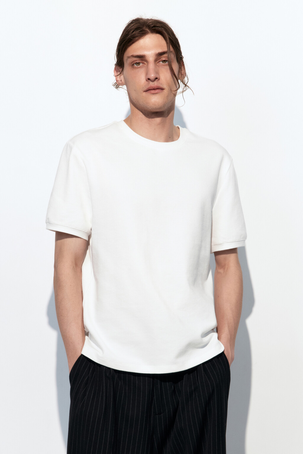 Футболка с вафельной фактурой - цвет белый - 3