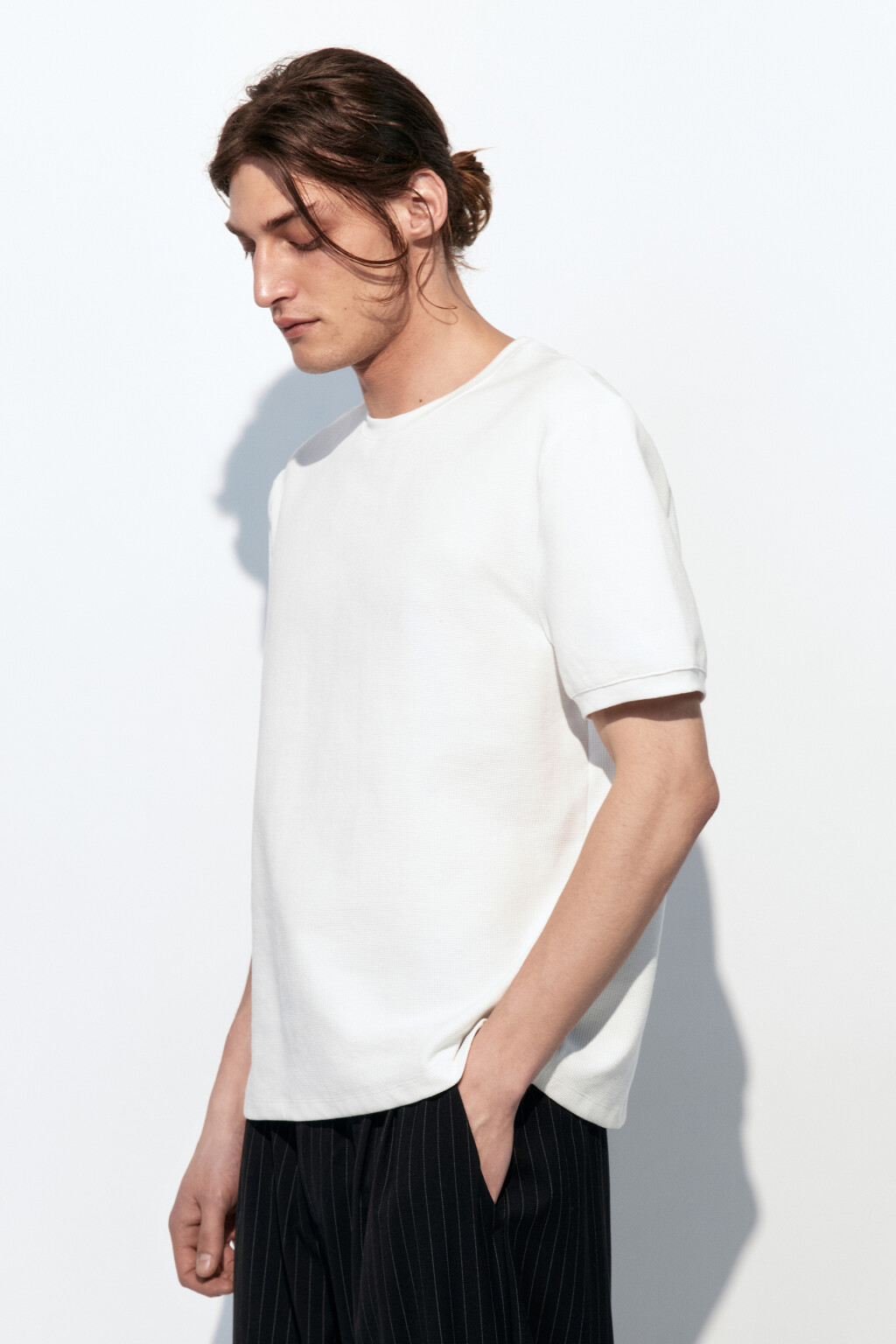 Футболка с вафельной фактурой - цвет белый - 4