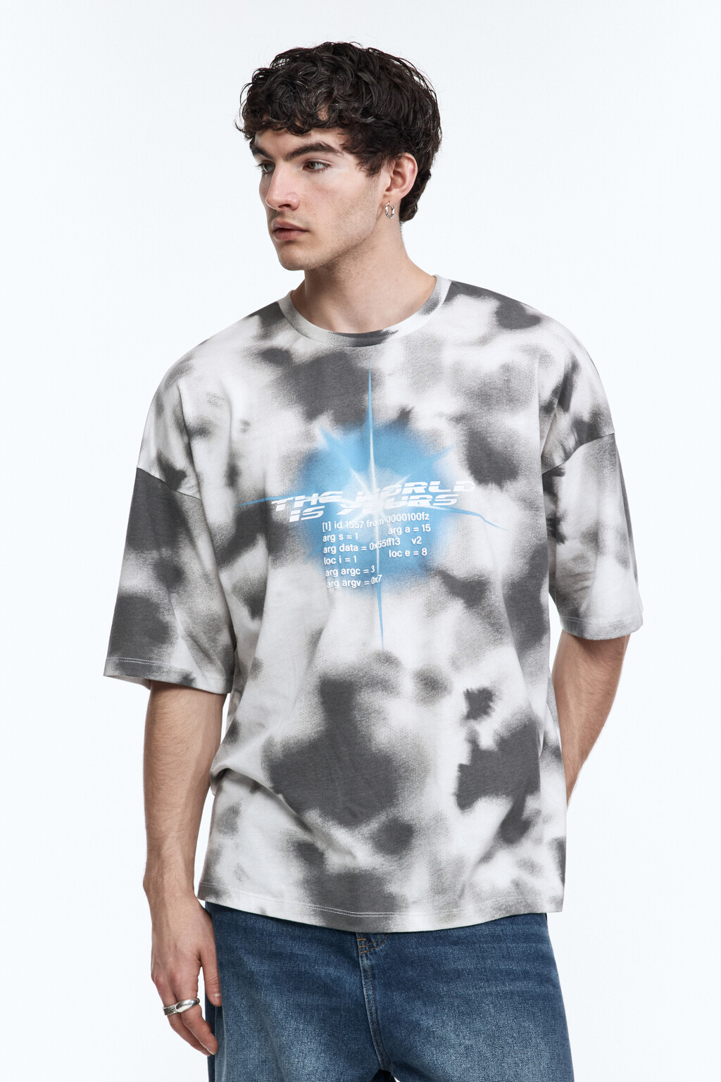 Футболка с принтом тай-дай и надписью - цвет серый - 3