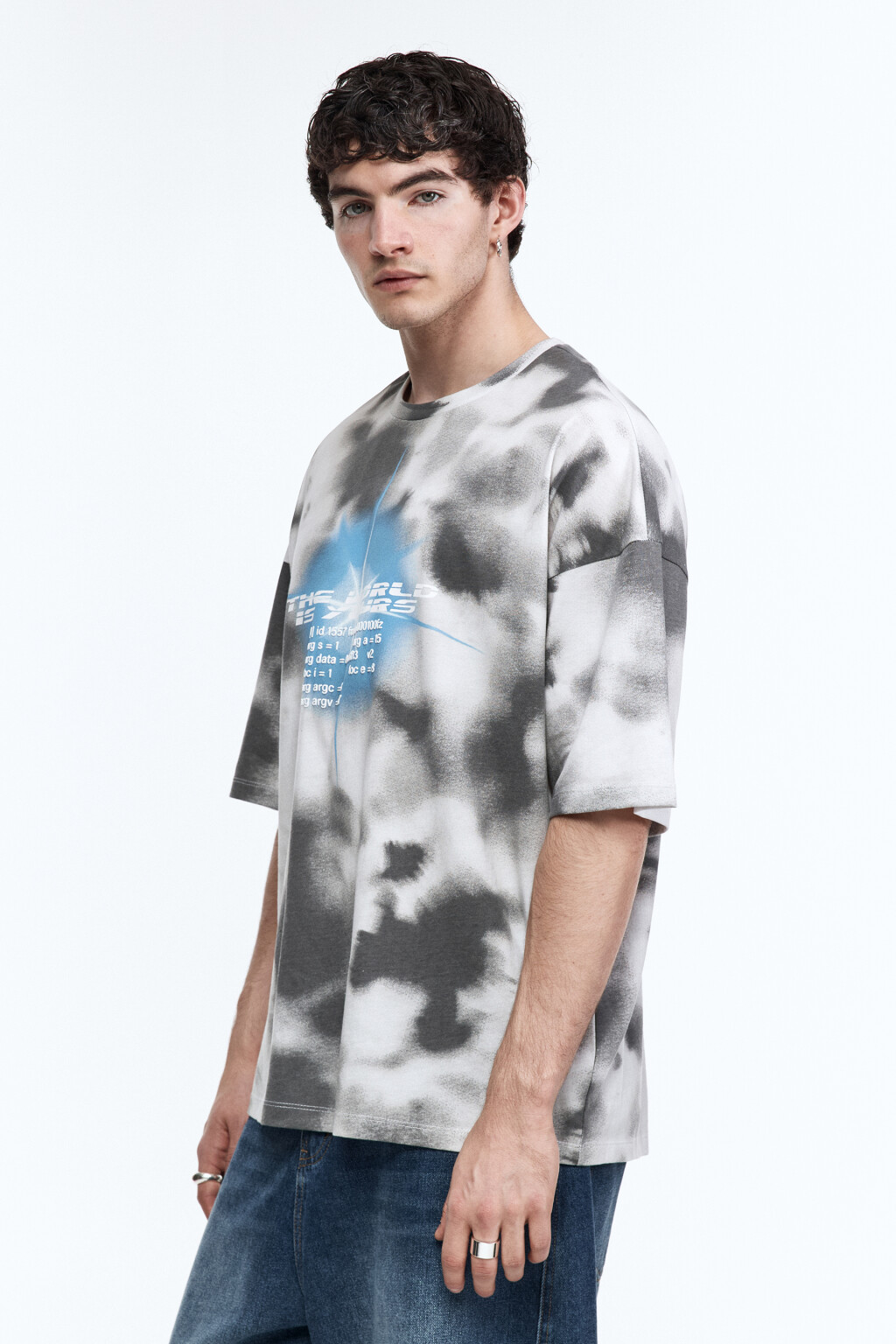 Футболка с принтом тай-дай и надписью - цвет серый - 4
