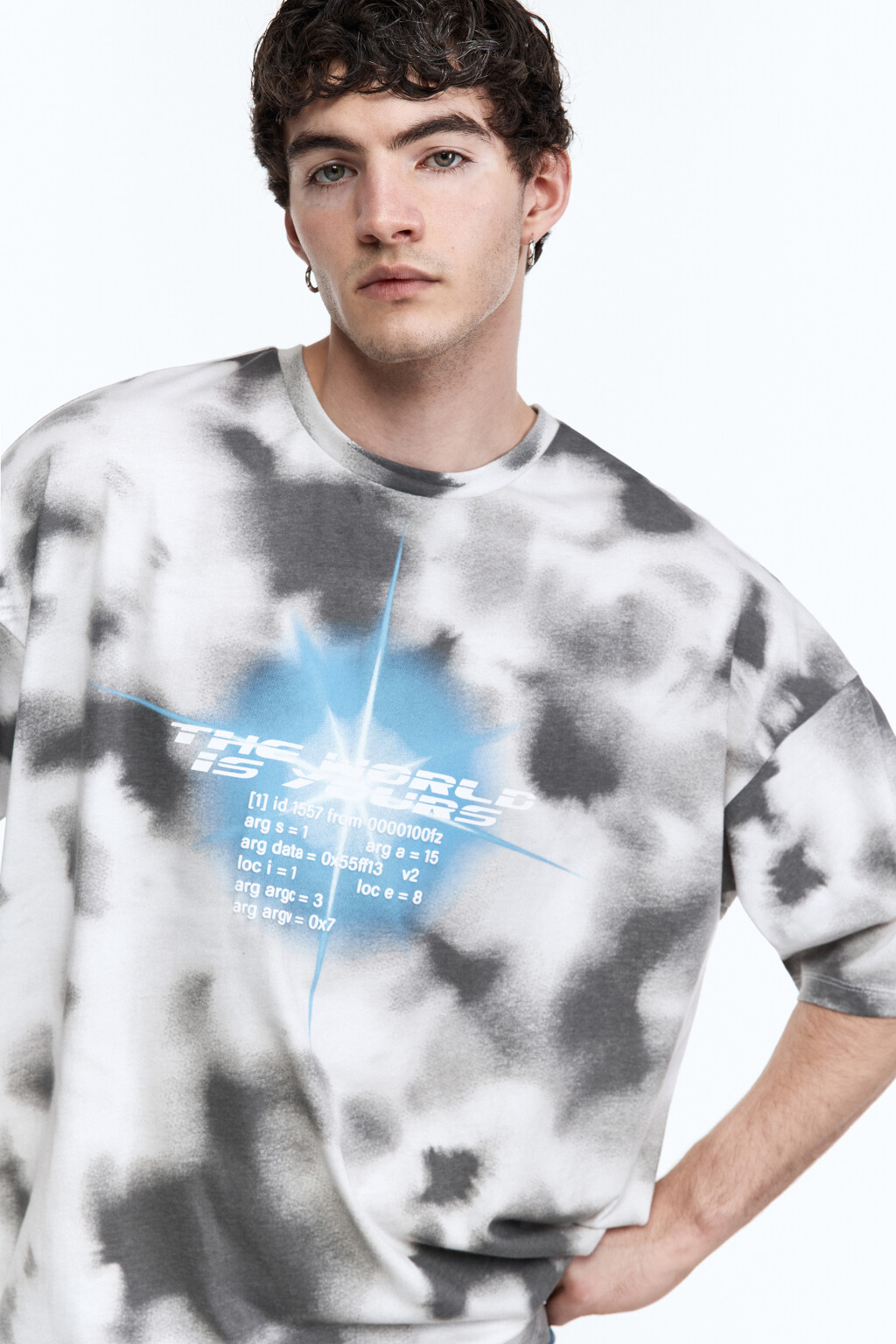 Футболка с принтом тай-дай и надписью - цвет серый - 2