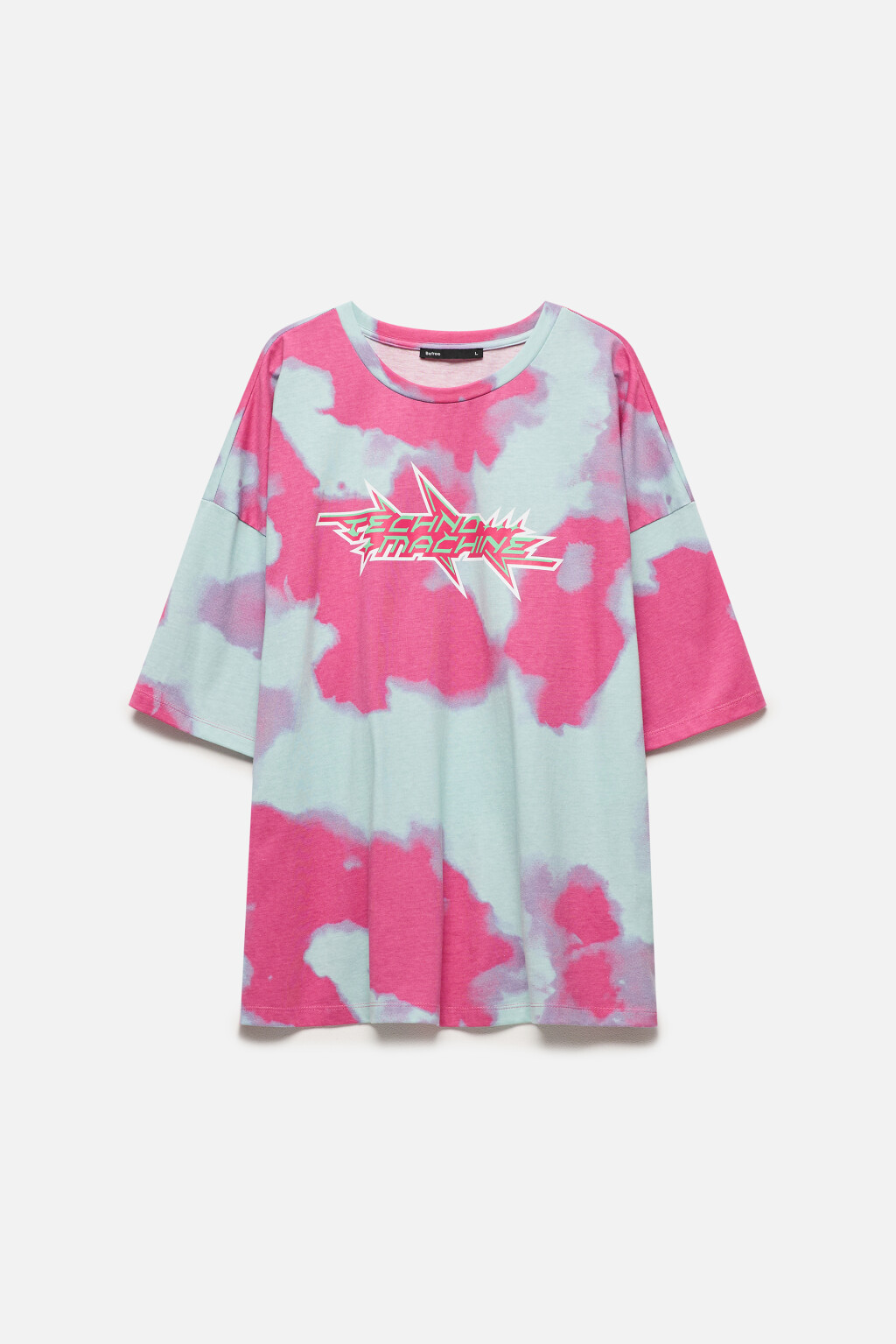 Футболка с принтом в технике окрашивания тай-дай и надписью - цвет голубой - 9