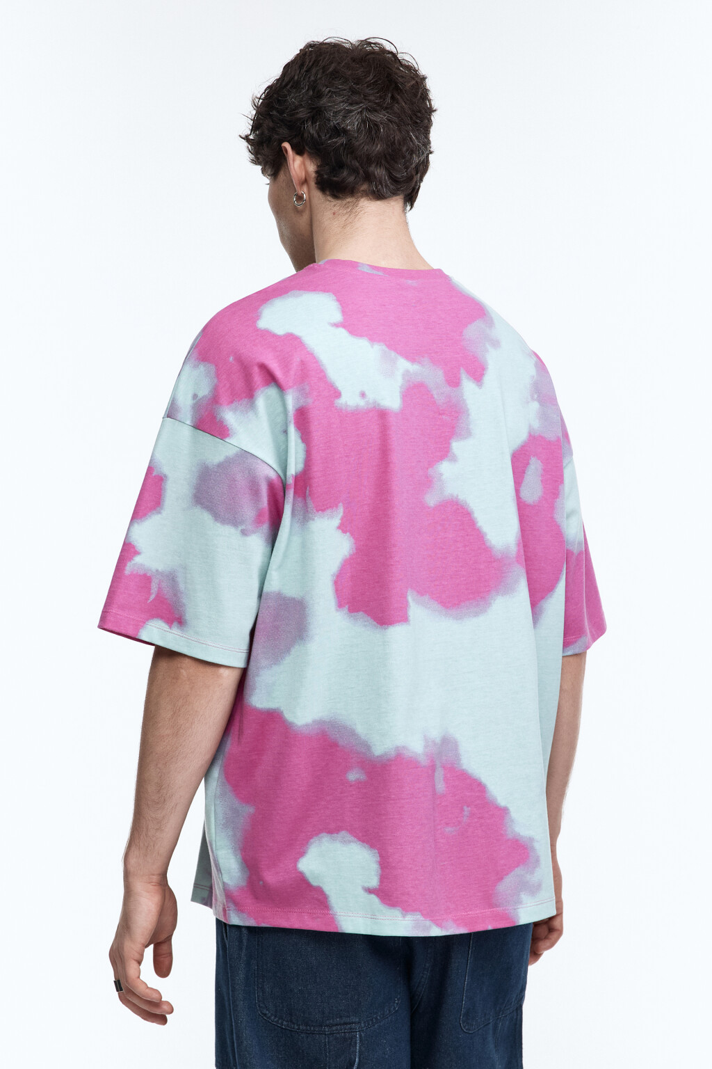 Футболка с принтом в технике окрашивания тай-дай и надписью - цвет голубой - 5