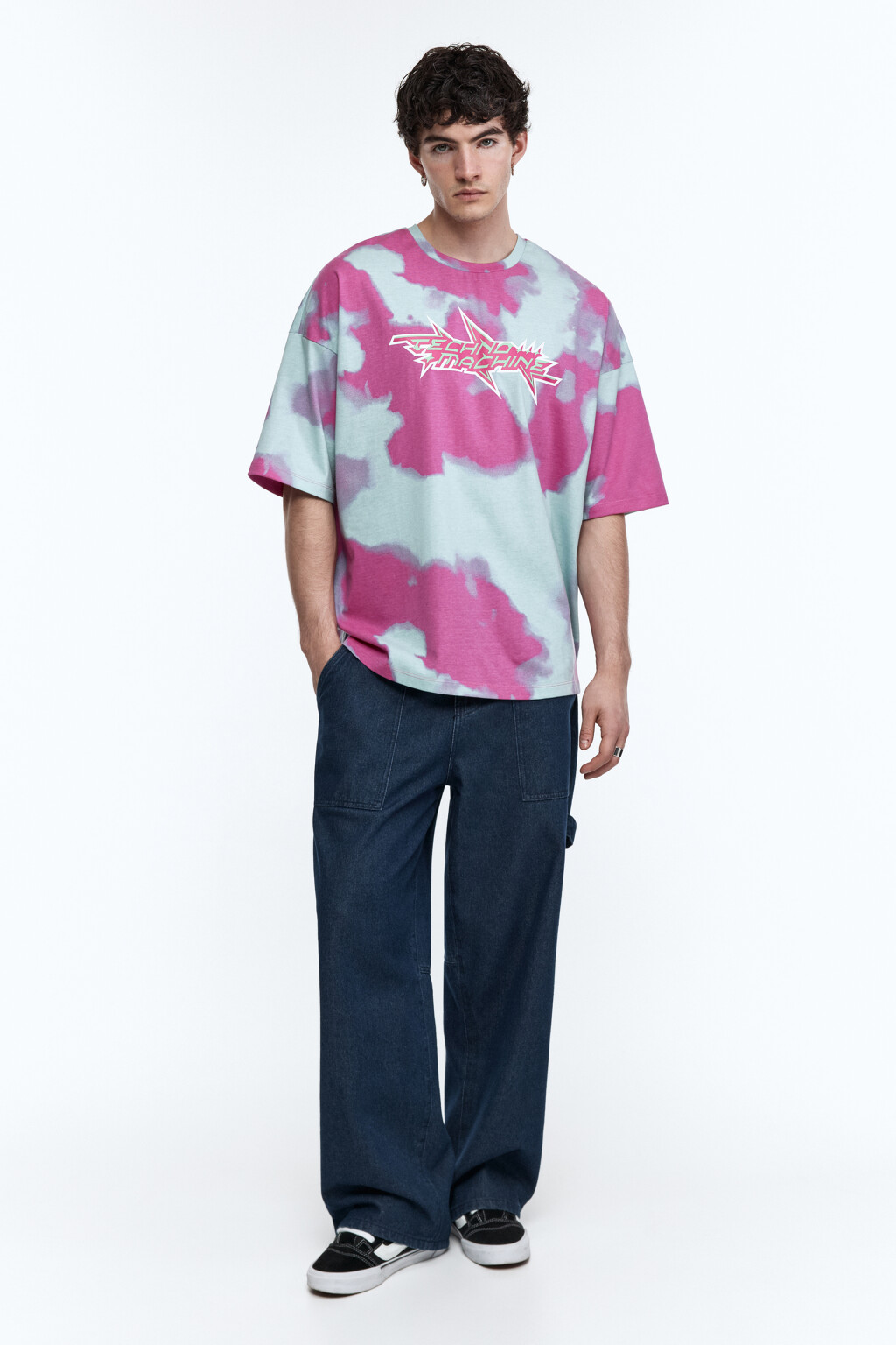 Футболка с принтом в технике окрашивания тай-дай и надписью - цвет голубой - 2