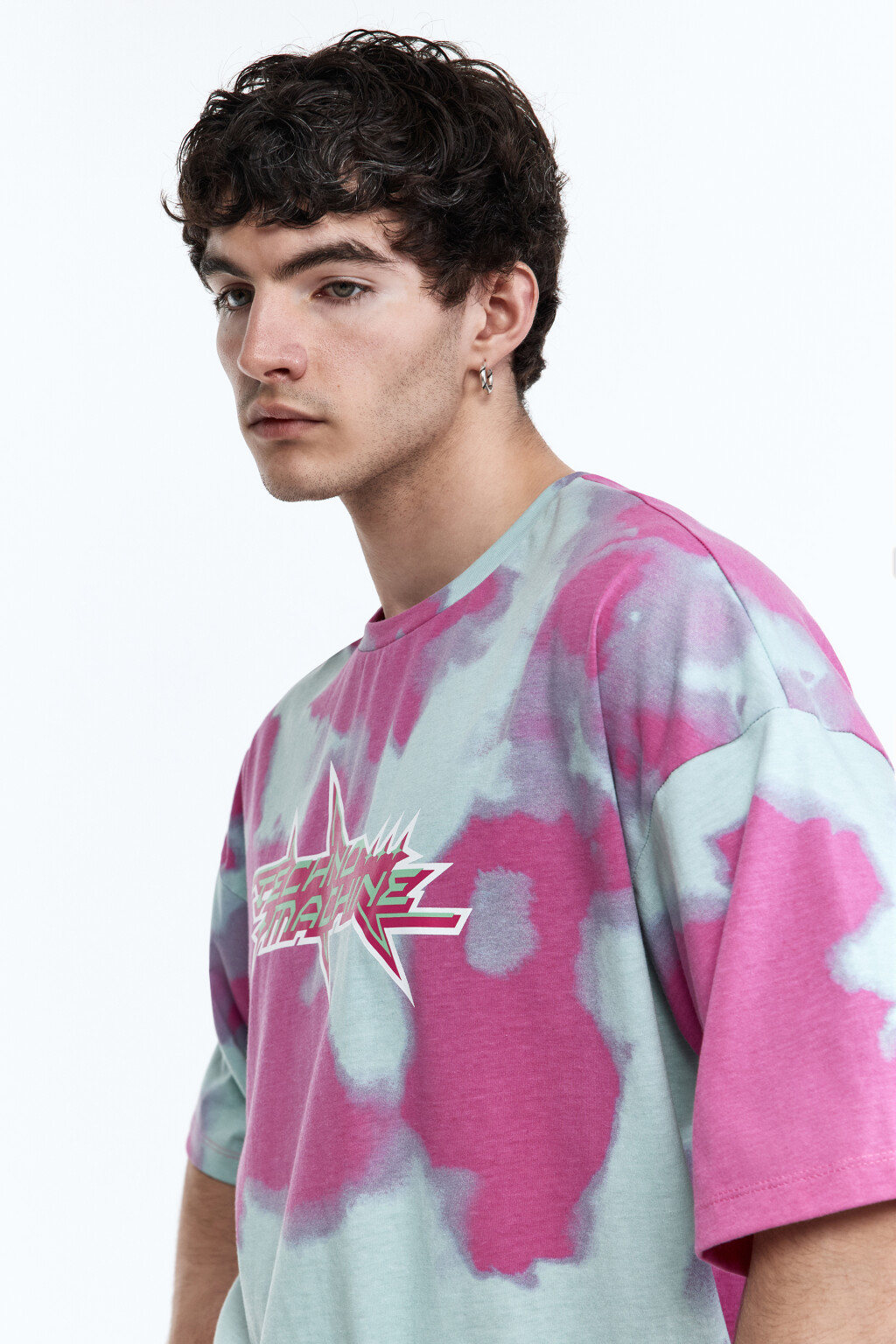 Футболка с принтом в технике окрашивания тай-дай и надписью - цвет голубой - 6