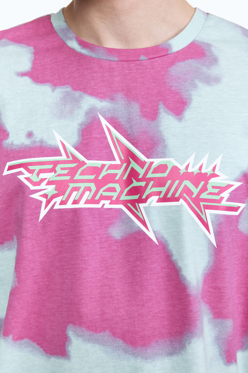 Футболка с принтом в технике окрашивания тай-дай и надписью - цвет голубой - 7