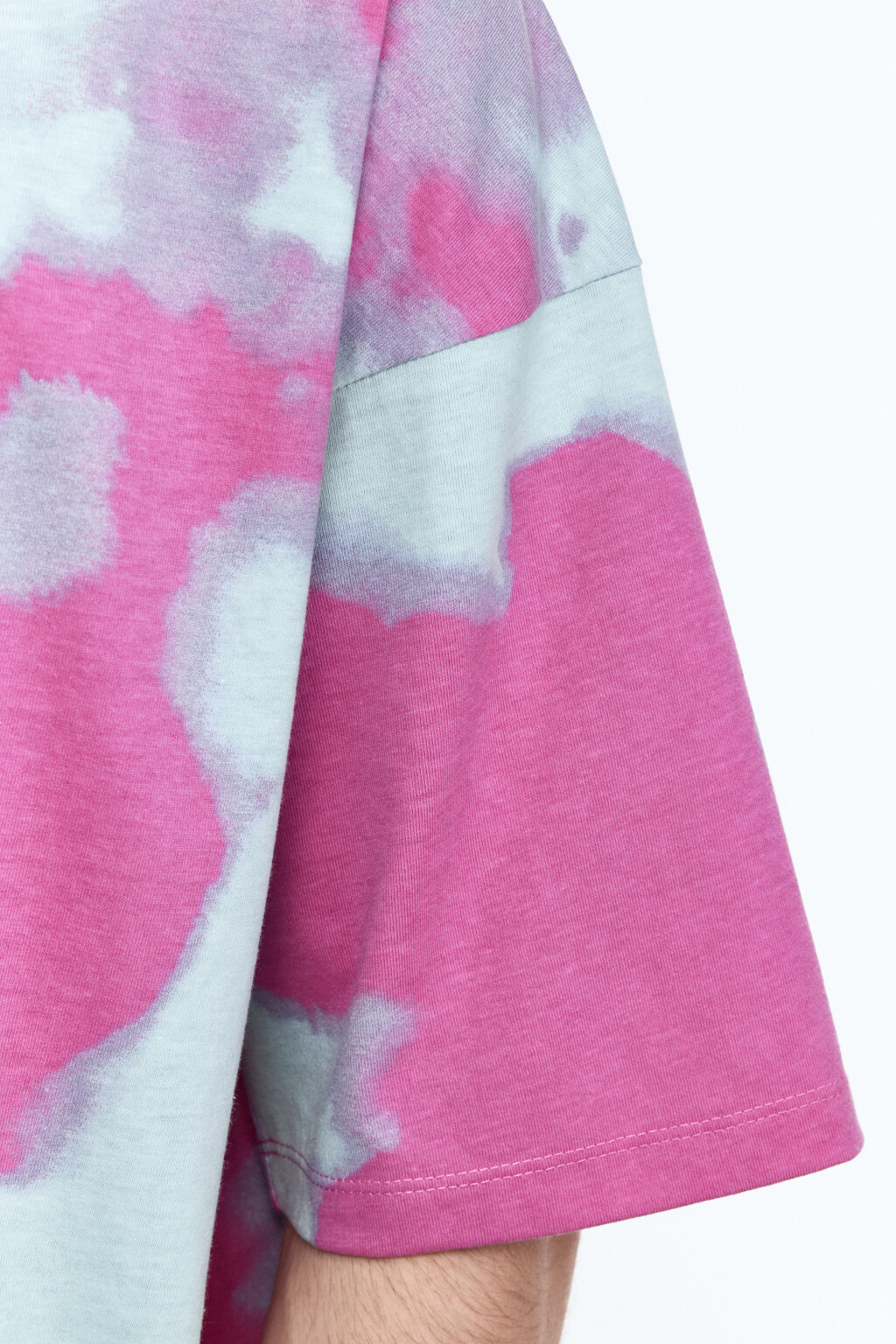 Футболка с принтом в технике окрашивания тай-дай и надписью - цвет голубой - 8