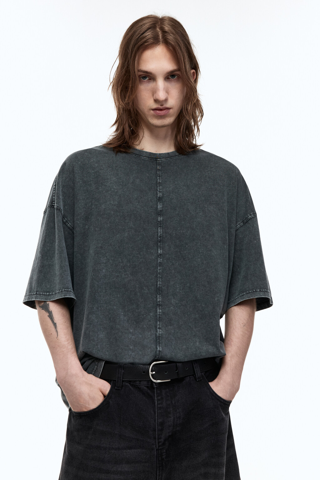 Футболка оверсайз хлопковая с вареным эффектом - цвет серый - 2