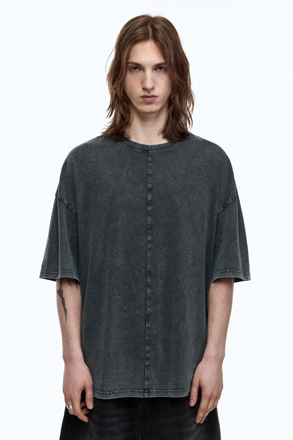 Футболка оверсайз хлопковая с вареным эффектом - цвет серый - 3
