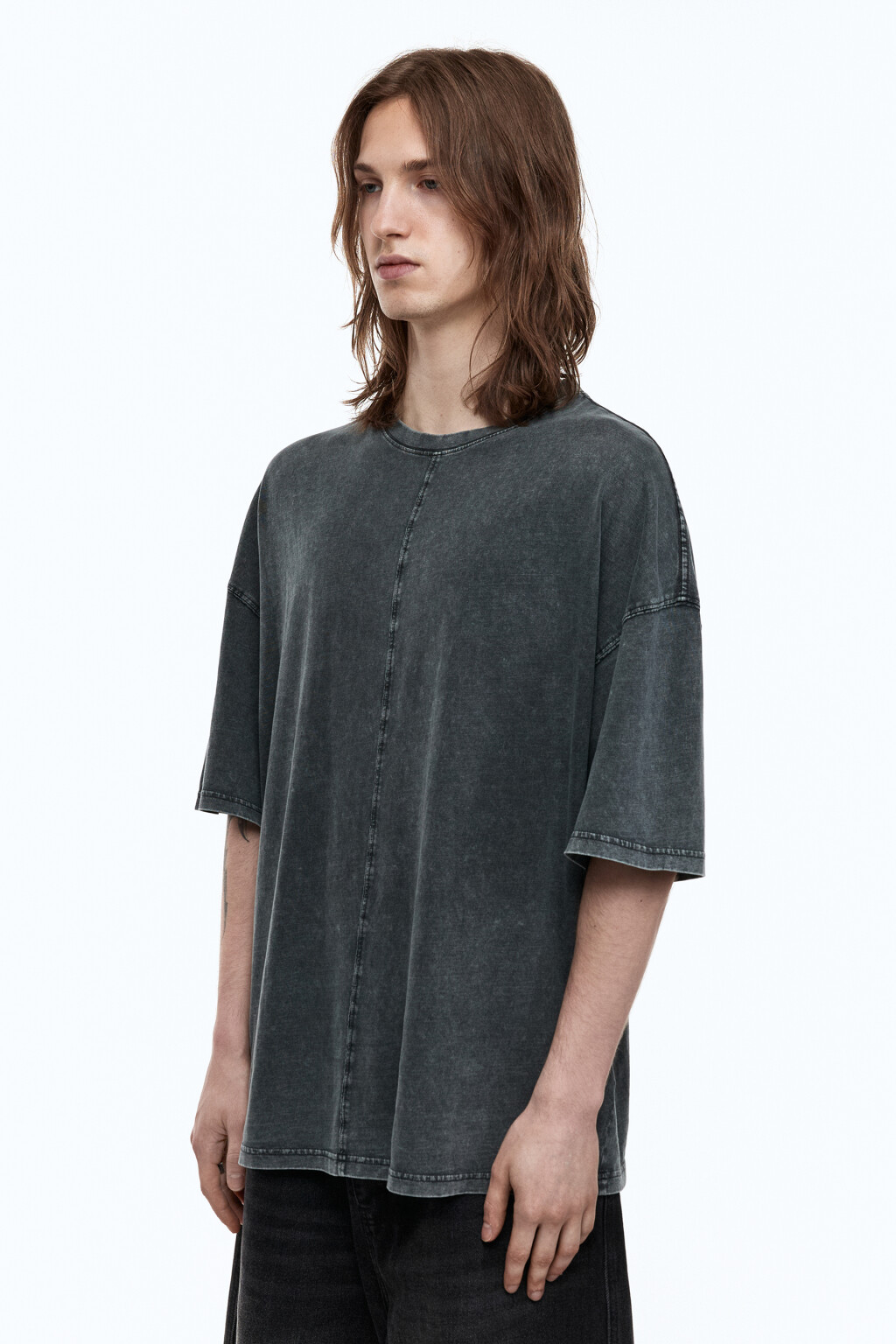 Футболка оверсайз хлопковая с вареным эффектом - цвет серый - 4