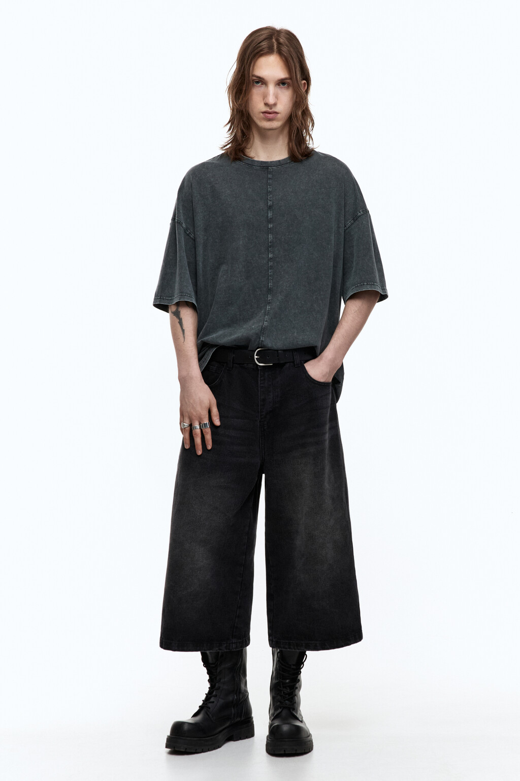 Футболка оверсайз хлопковая с вареным эффектом - цвет серый - 1