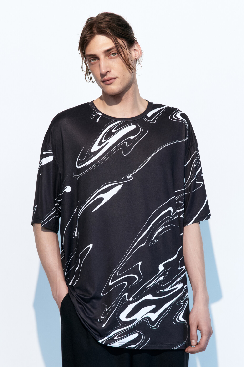 Футболка oversize спортивная с принтом - цвет черный - 3