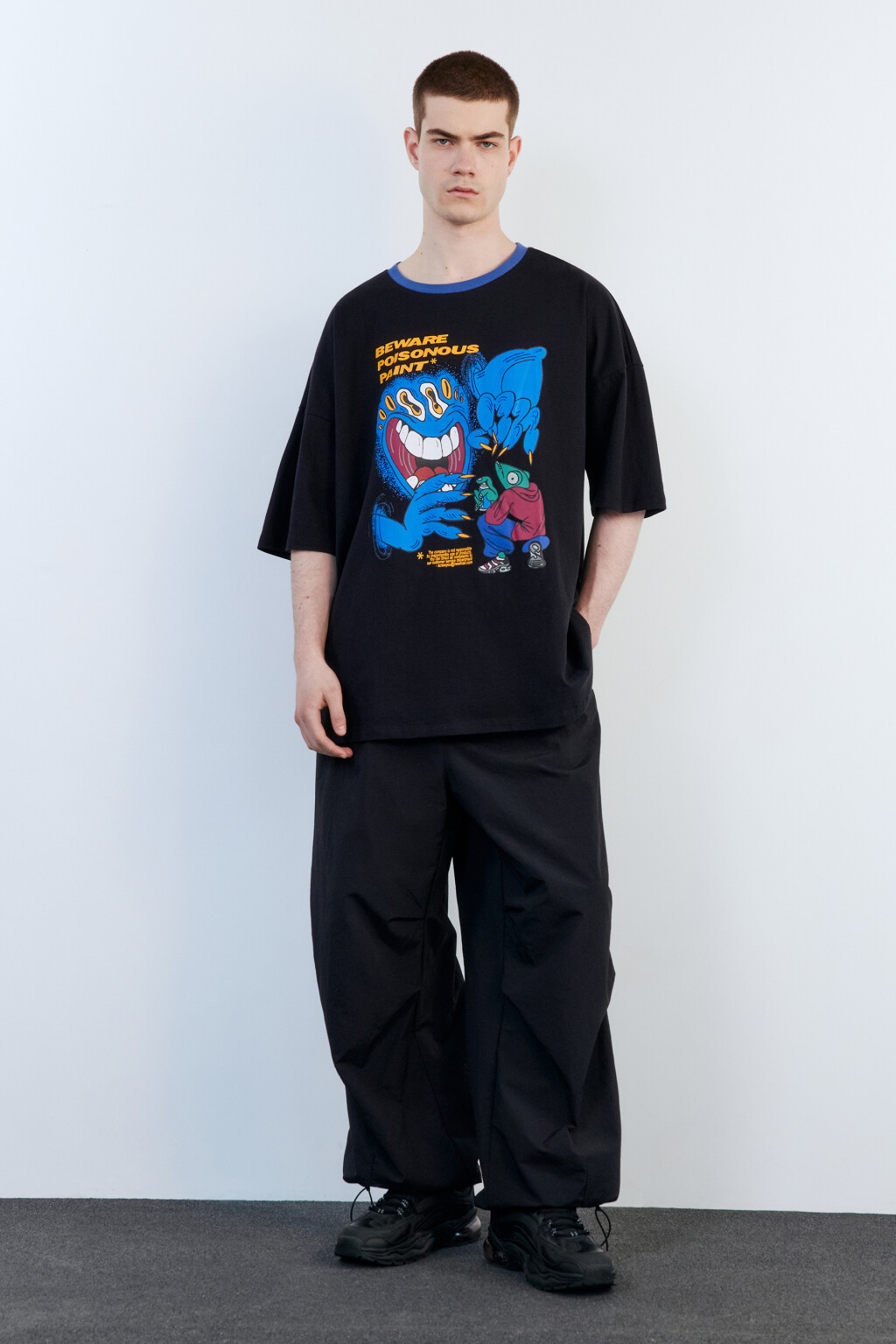 Футболка oversize хлопковая с принтом - цвет серый - 1