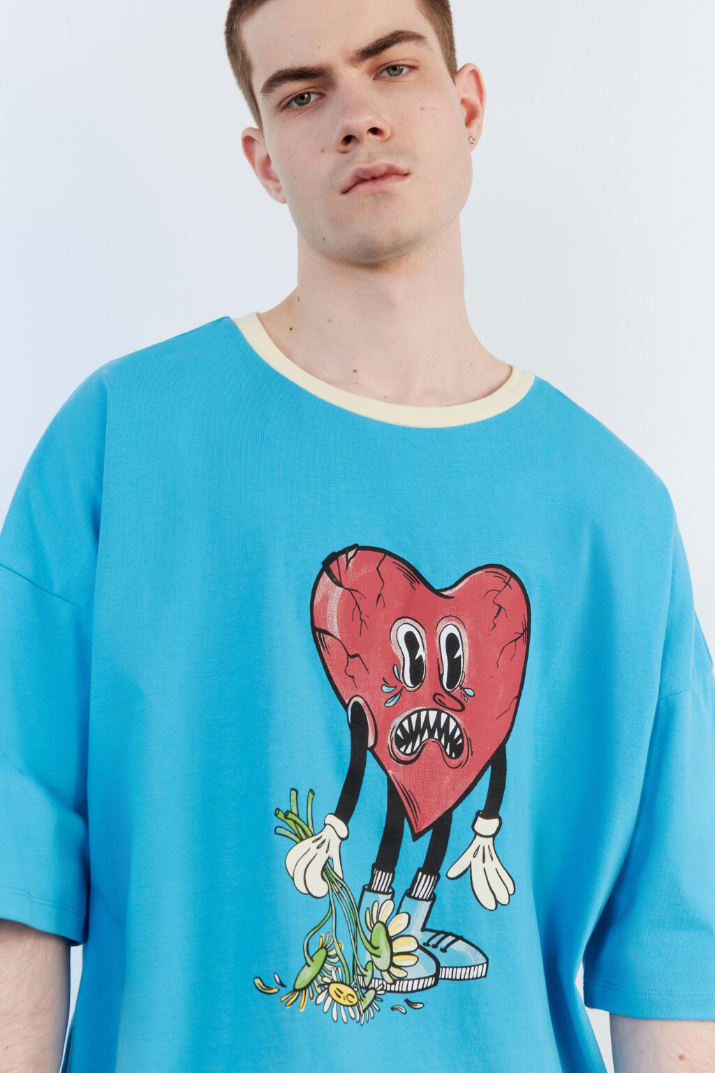 Футболка oversize хлопковая с принтом - цвет голубой - 1