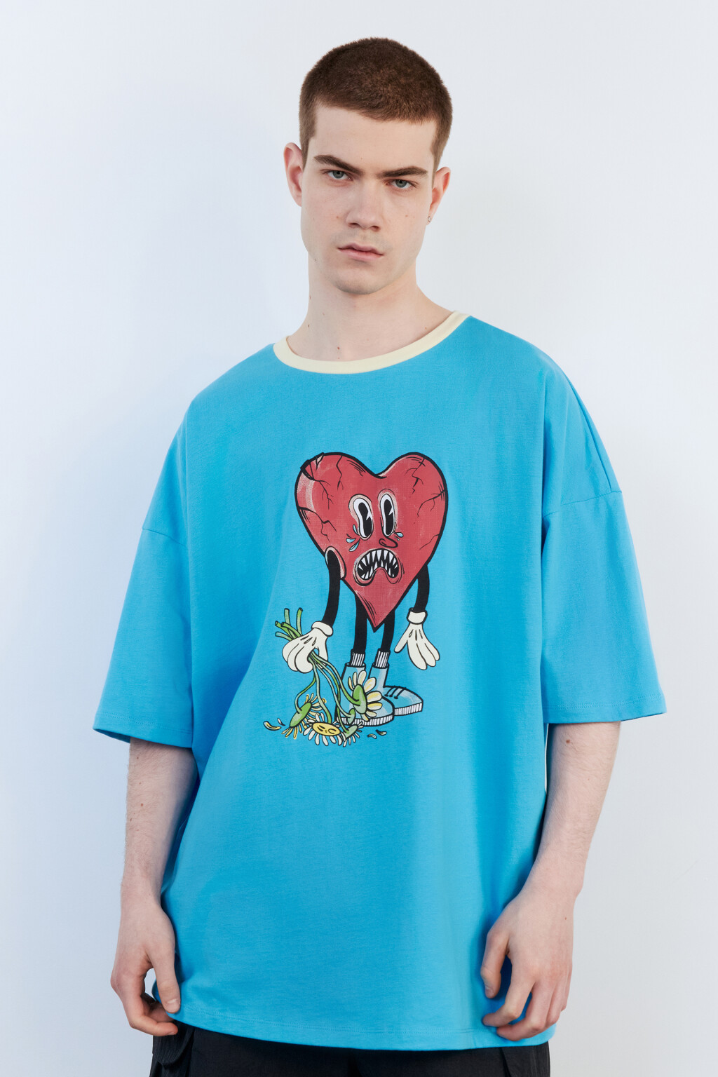 Футболка oversize хлопковая с принтом - цвет голубой - 2