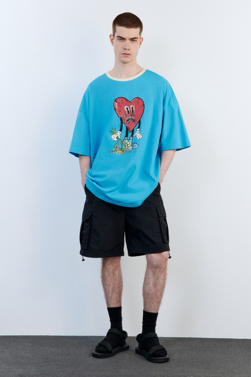 Футболка oversize хлопковая с принтом - цвет голубой - 6