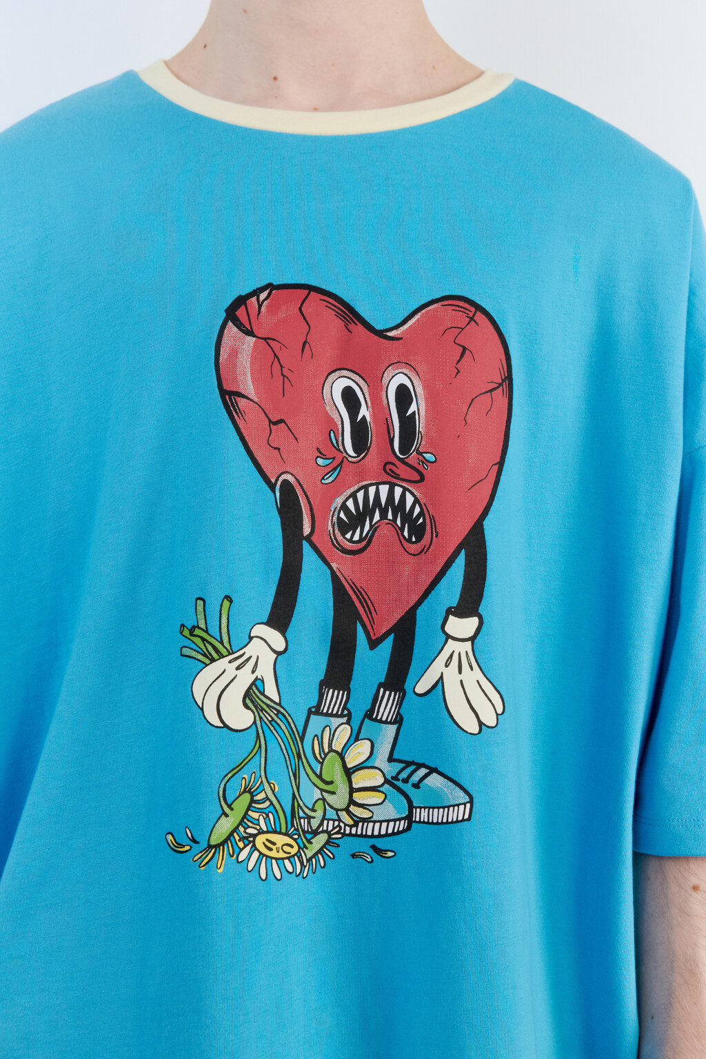 Футболка oversize хлопковая с принтом - цвет голубой - 7