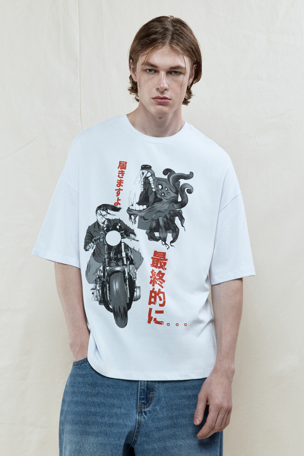 Футболка oversize с принтом в стиле аниме - цвет белый - 3