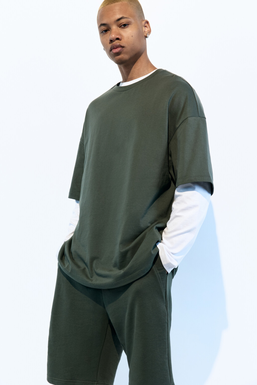 Футболка oversize хлопковая однотонная - цвет зеленый - 1