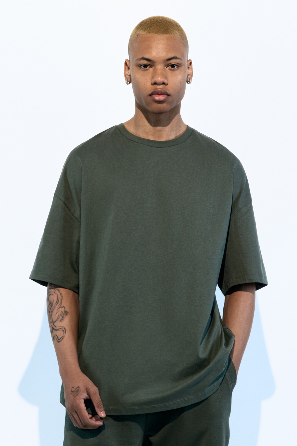 Футболка oversize хлопковая однотонная - цвет зеленый - 2