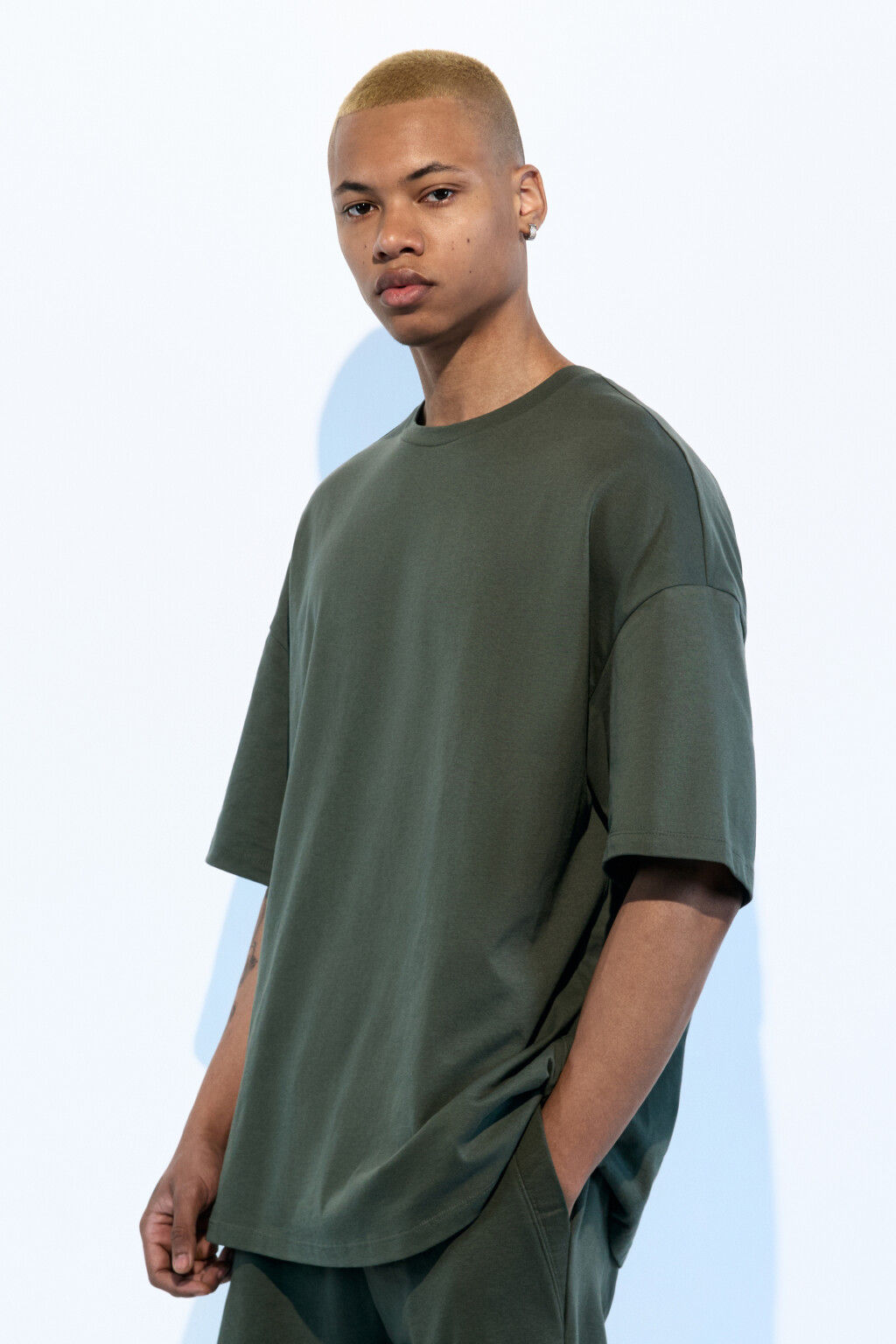 Футболка oversize хлопковая однотонная - цвет зеленый - 3