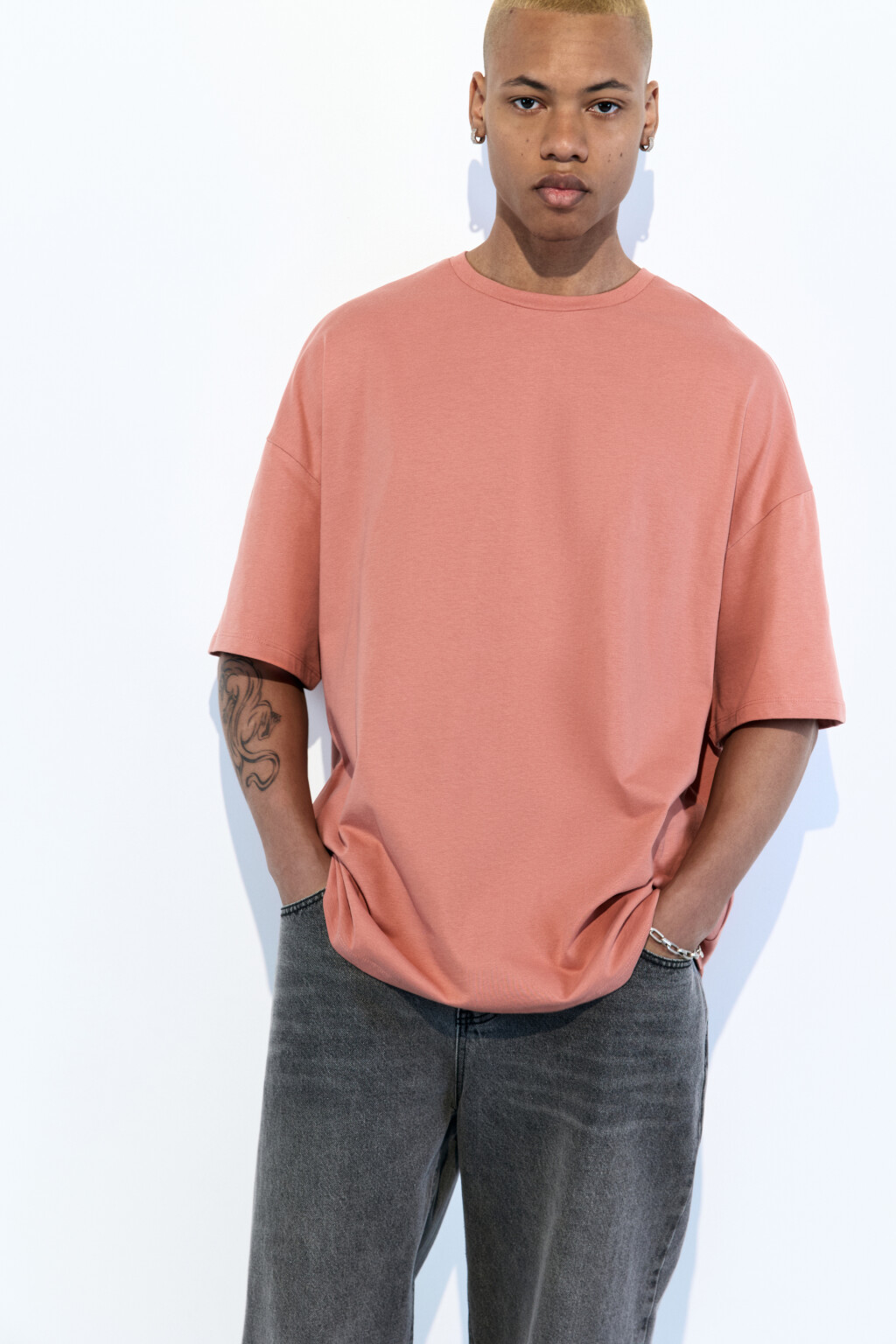 Футболка oversize хлопковая однотонная - цвет розовый - 1
