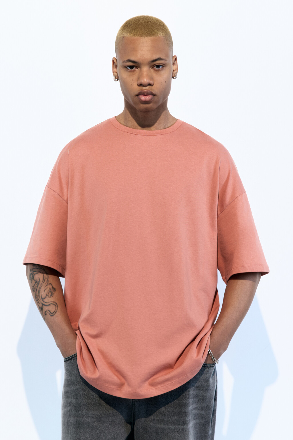 Футболка oversize хлопковая однотонная - цвет розовый - 2