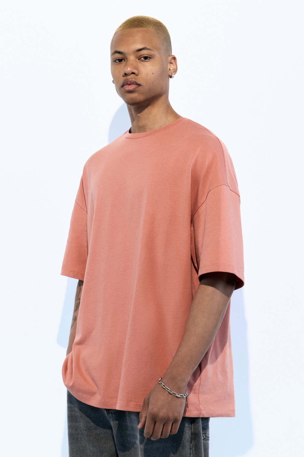 Футболка oversize хлопковая однотонная - цвет розовый - 3