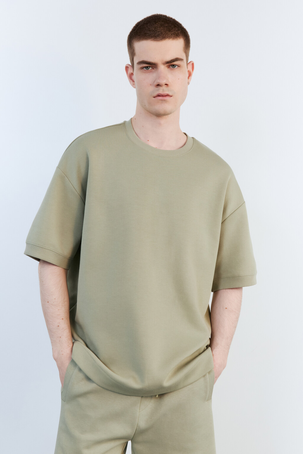 Футболка хлопковая из футера - цвет зеленый - 1