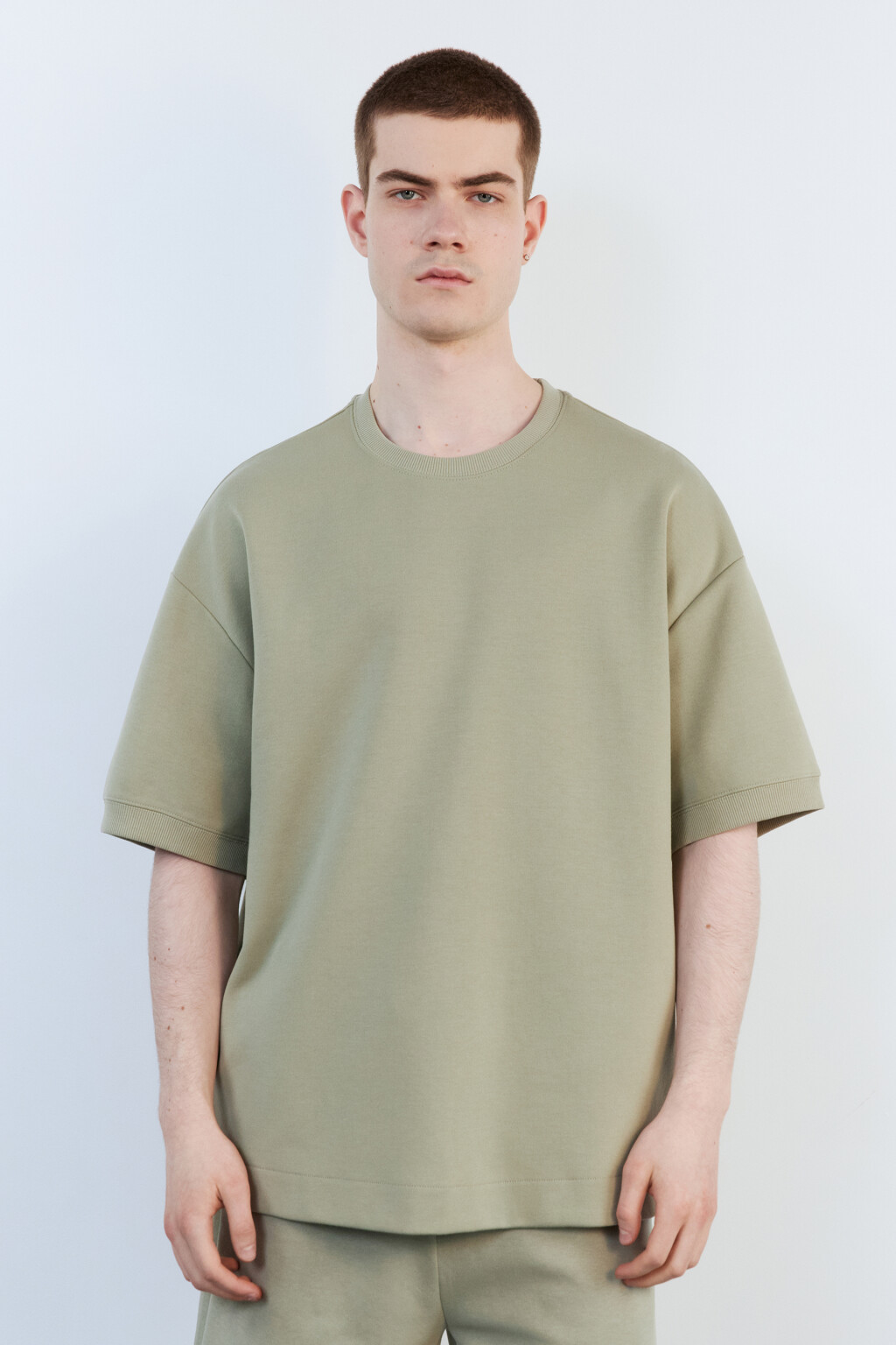 Футболка хлопковая из футера - цвет зеленый - 2