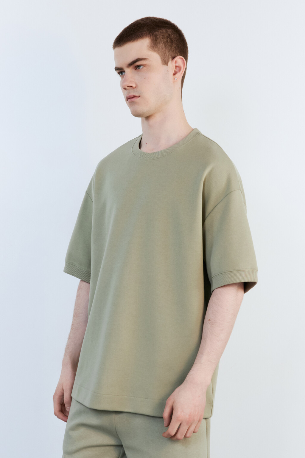 Футболка хлопковая из футера - цвет зеленый - 3