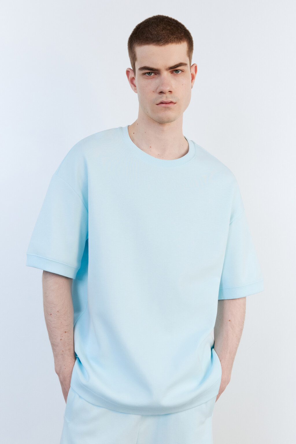 Футболка хлопковая из футера - цвет голубой - 1