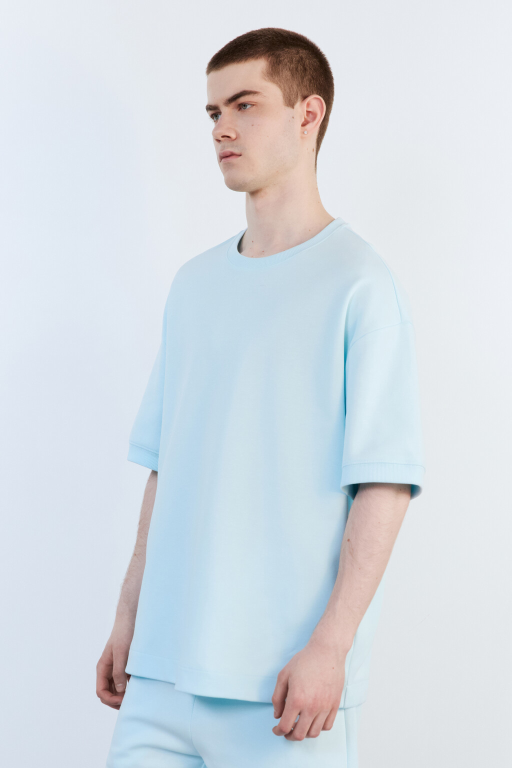 Футболка хлопковая из футера - цвет голубой - 3
