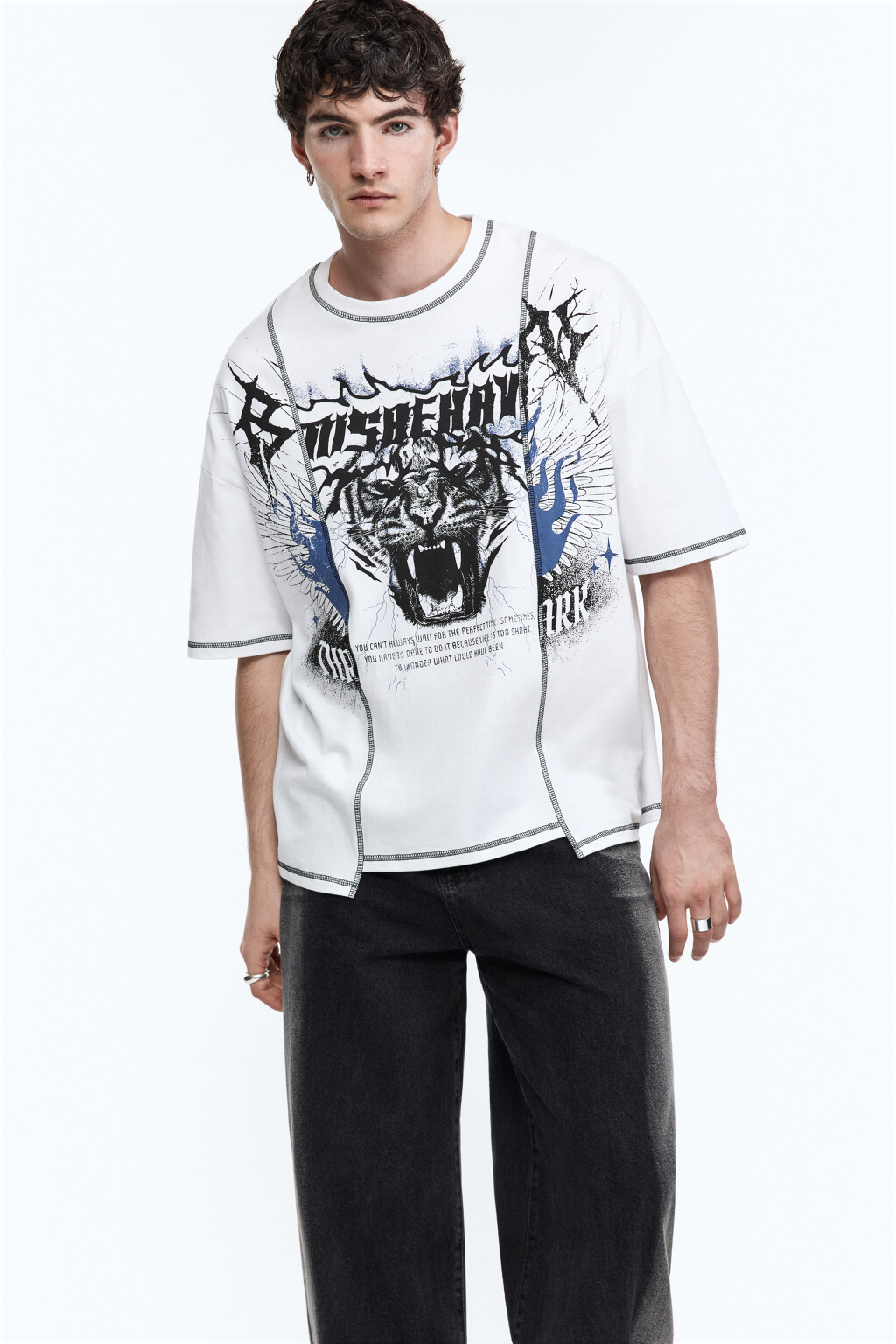 Футболка oversize в стиле гранж - цвет белый - 3