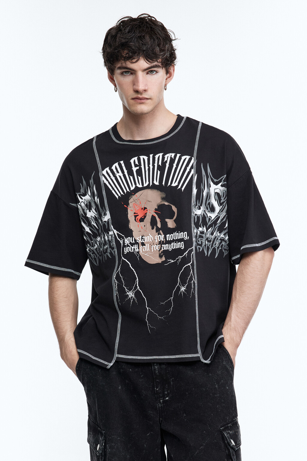 Футболка oversize в стиле гранж - цвет черный - 4