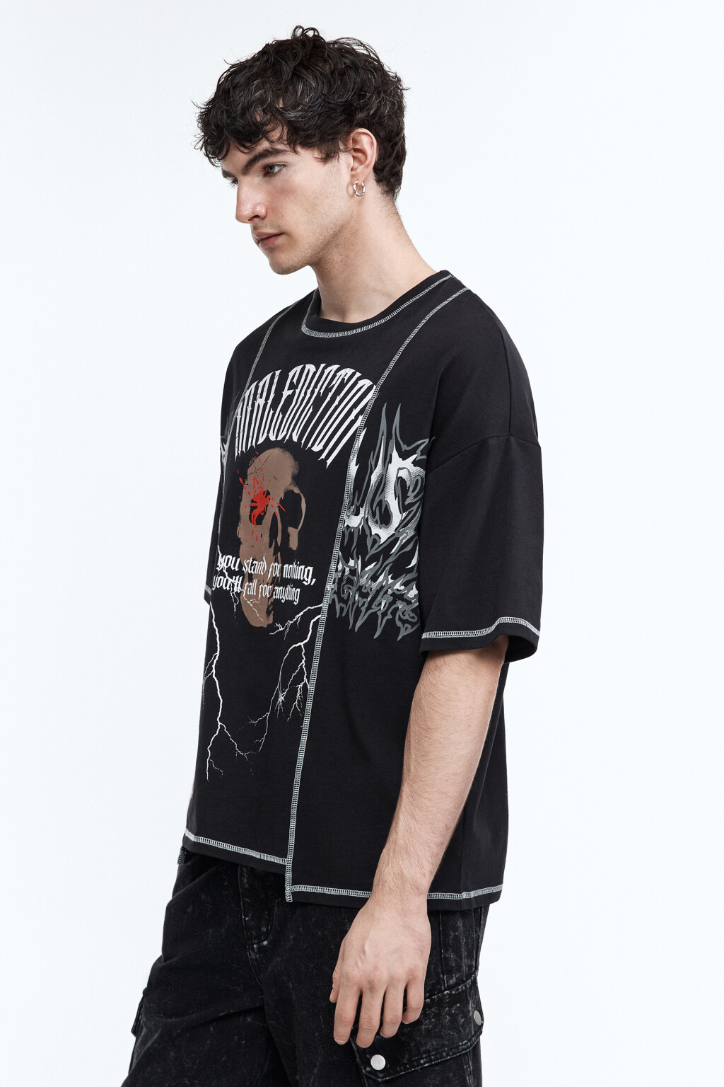 Футболка oversize в стиле гранж - цвет черный - 5