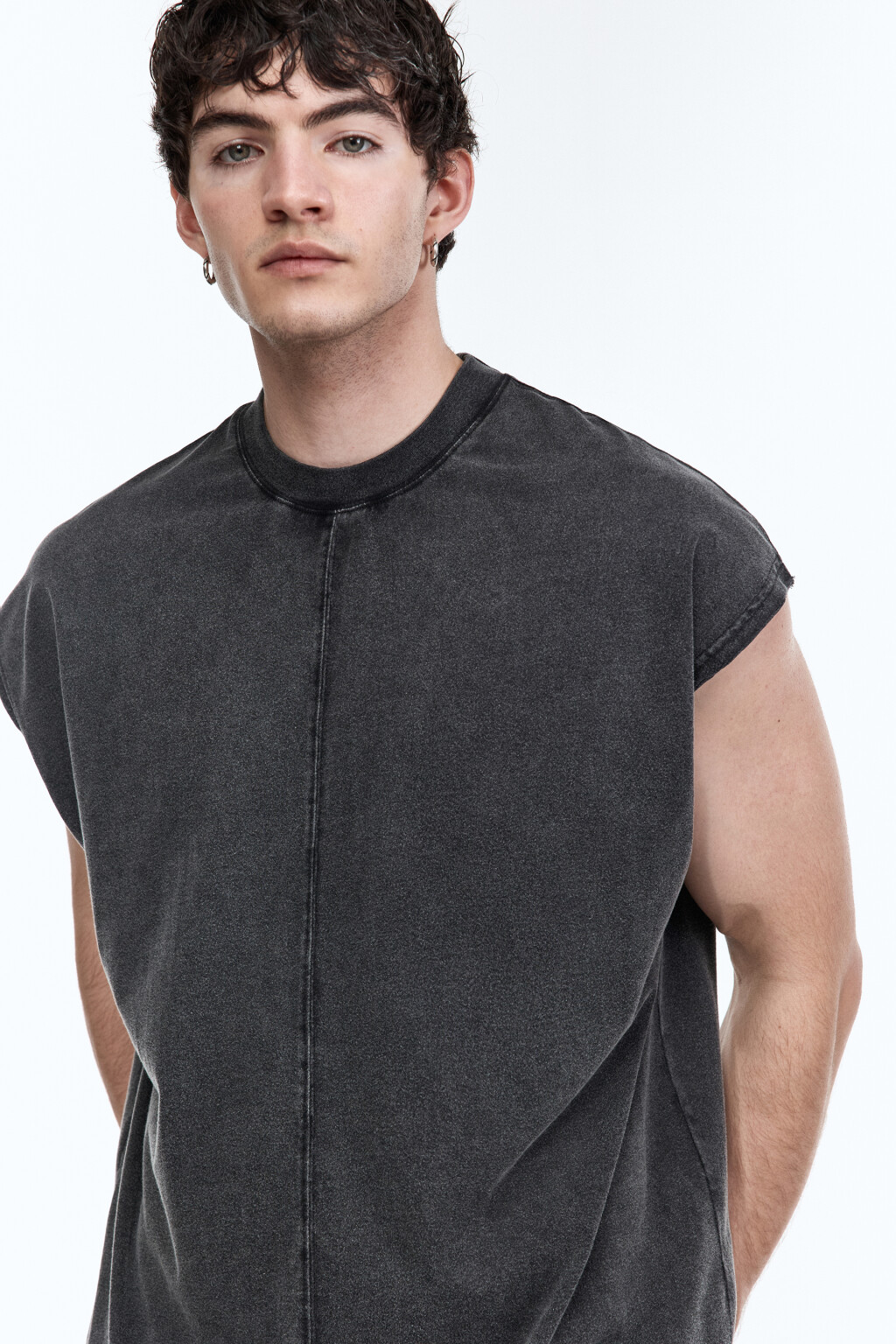 Футболка хлопковая с обрезанными рукавами - цвет серый - 2