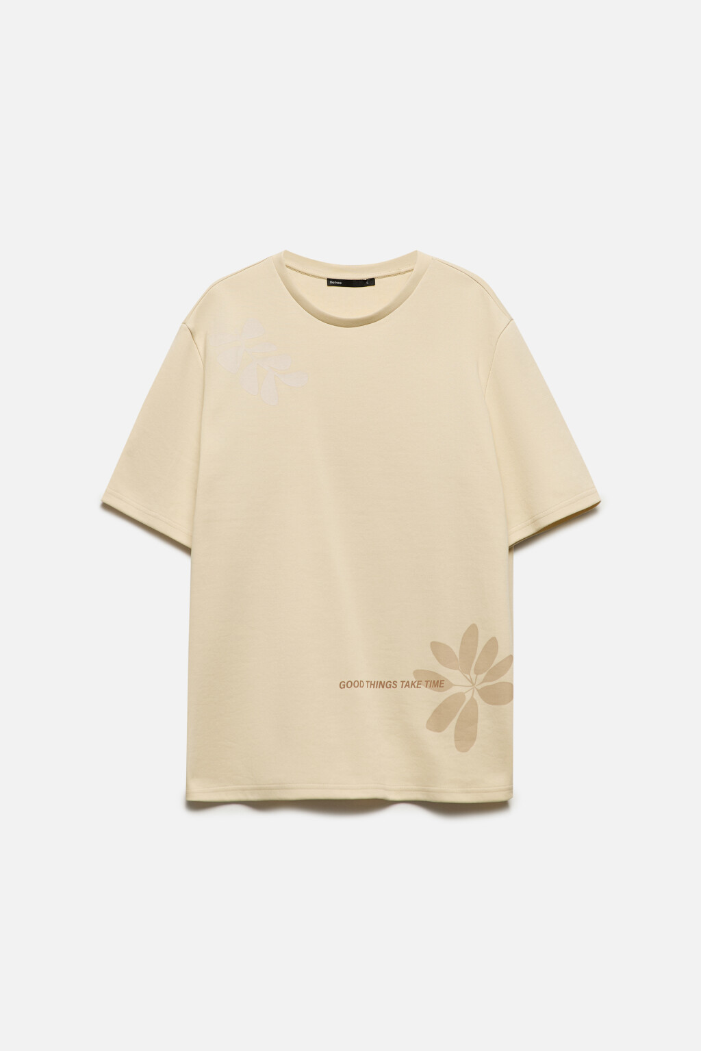 Футболка прямая с принтом и надписью - цвет бежевый - 8