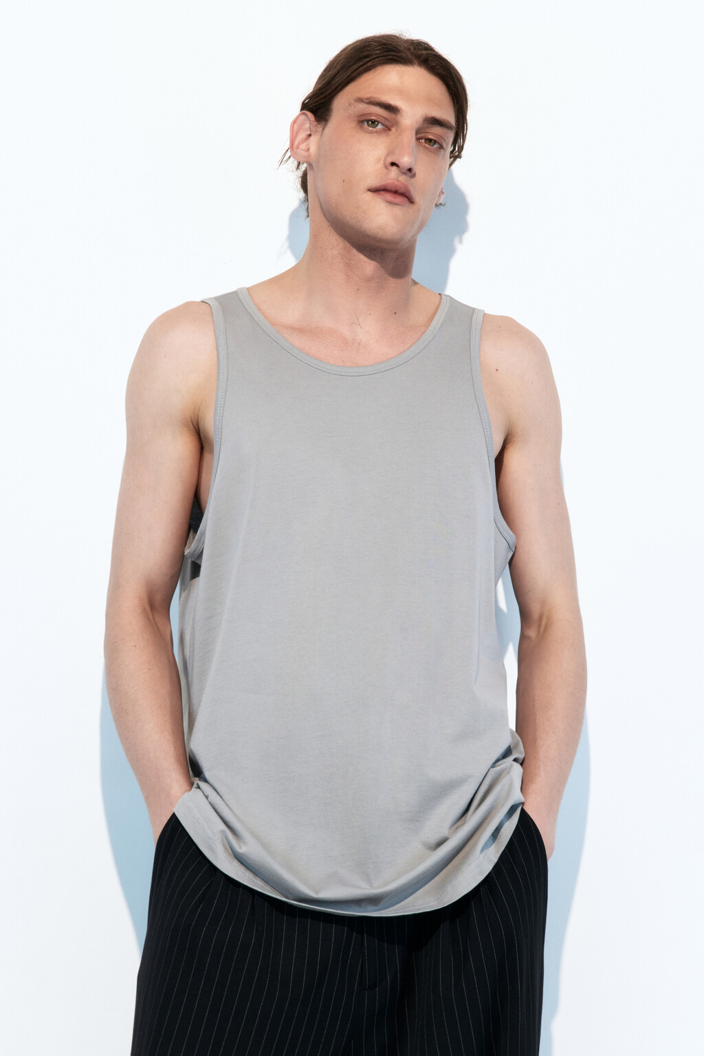 Майка хлопковая базовая - цвет серый - 2