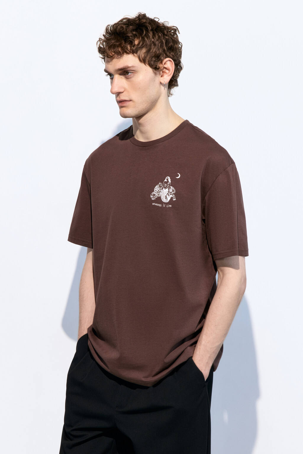 Футболка прямая хлопковая с принтом - цвет красный - 3