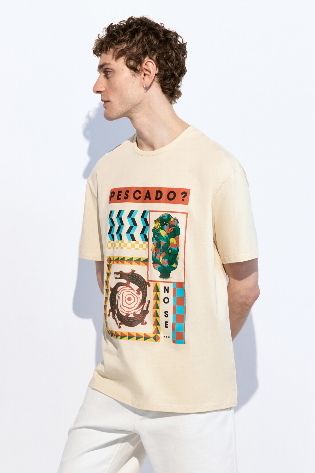 Футболка прямая хлопковая с принтом - цвет бежевый - 3