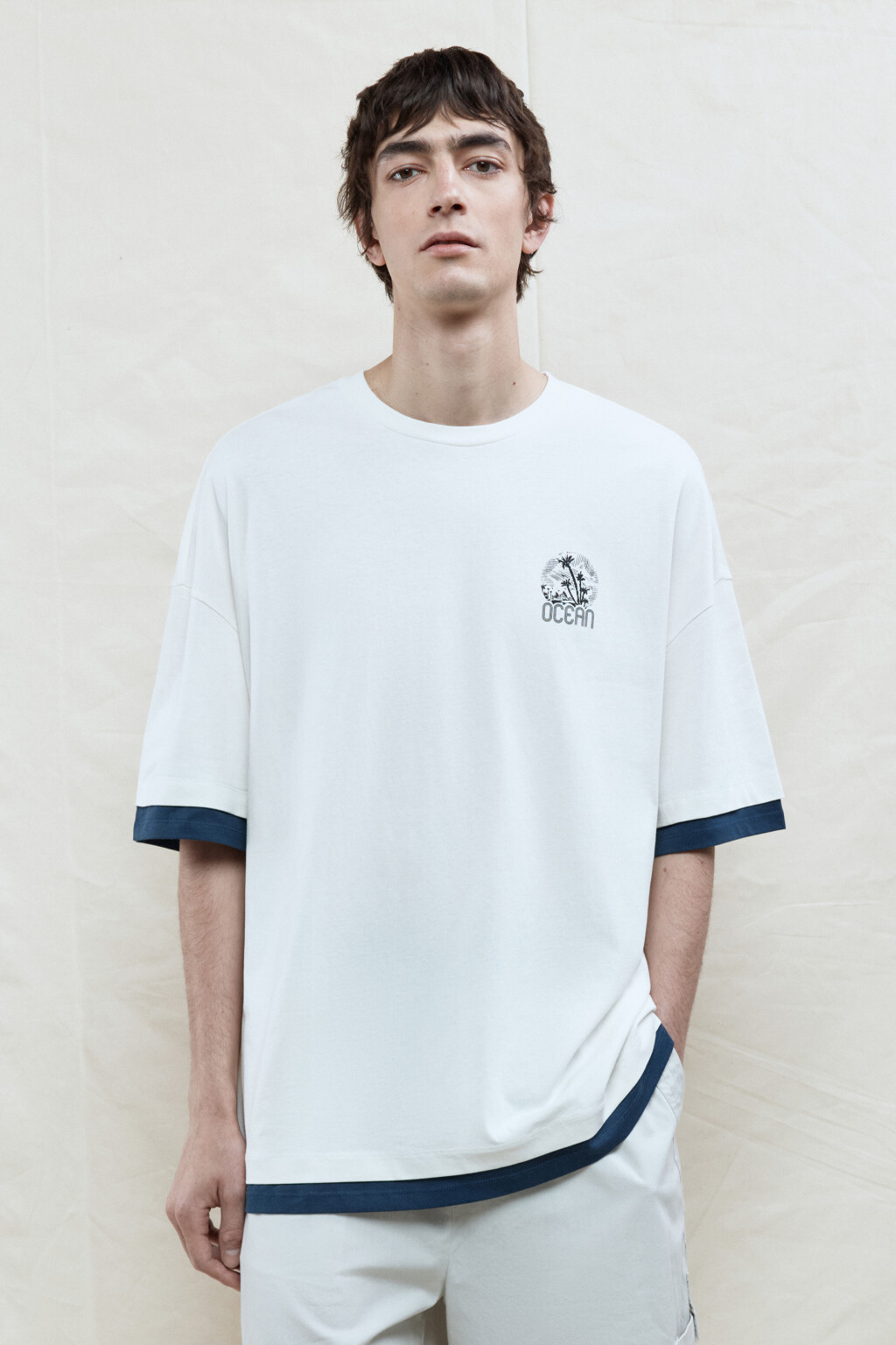 Футболка с принтом и имитацией второго слоя - цвет белый - 2