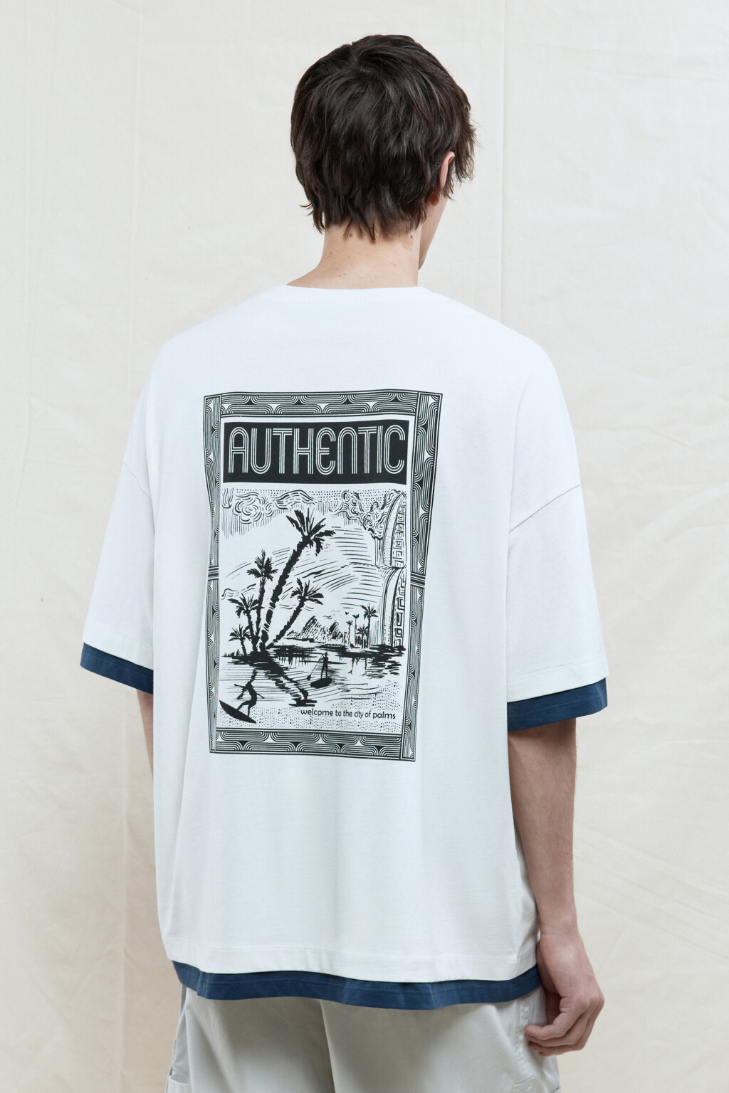 Футболка с принтом и имитацией второго слоя - цвет белый - 4